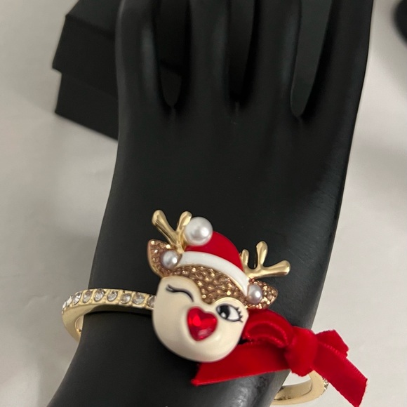 Betsey Johnson Red and Gold Reindeer Bracelet Hinged New - Picture 14 of 16